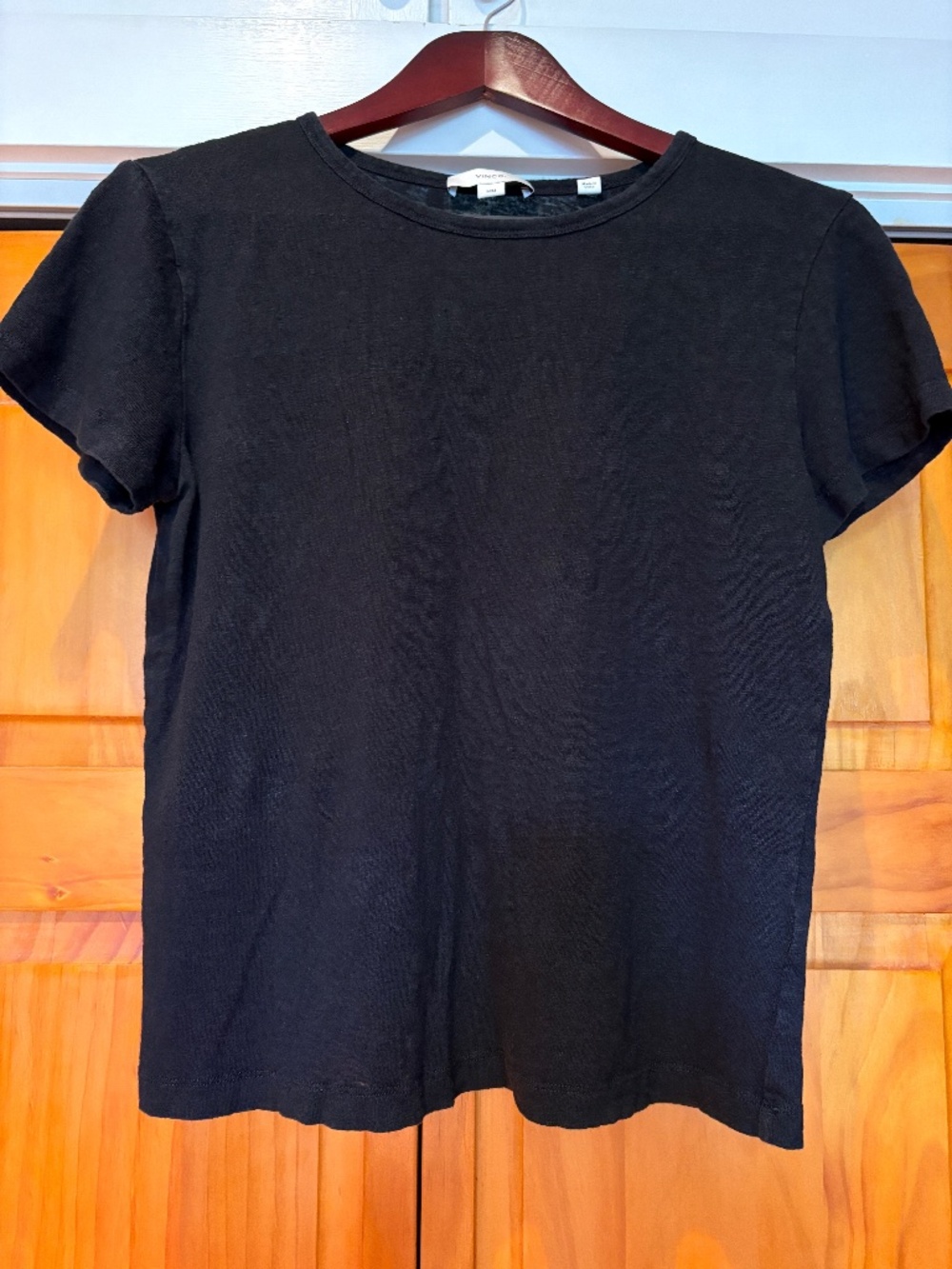 Vince 100% Linen Black Short Sleeve T-Shirt Scoop Neck Size Medium